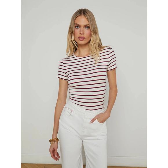 NWOT L’AGENCE Ressi Red White and Blue Stripes Crewneck Tee Size Medium - Picture 1 of 7